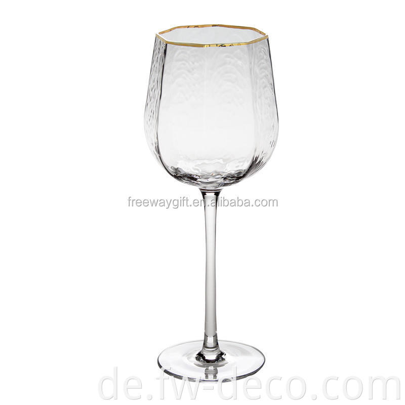 Meistverkaufte Gold Rim Square Ribbed Wine Glass Autobahn neuestes Weinglas Großhandel